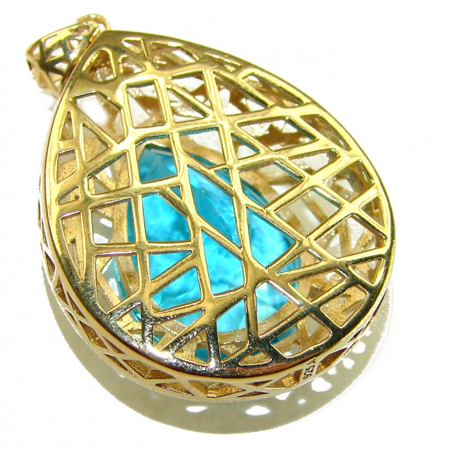 Oceania Pear cut 22.8 carat Swiss Blue Topaz 18K Gold over .925 Sterling Silver Handcrafted Pendant - photo 2