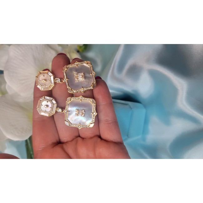 Sublime Blister Pearl 1.2 carat White Sapphire 14K Gold over .925 Sterling Silver handcrafted Earrings - photo 2