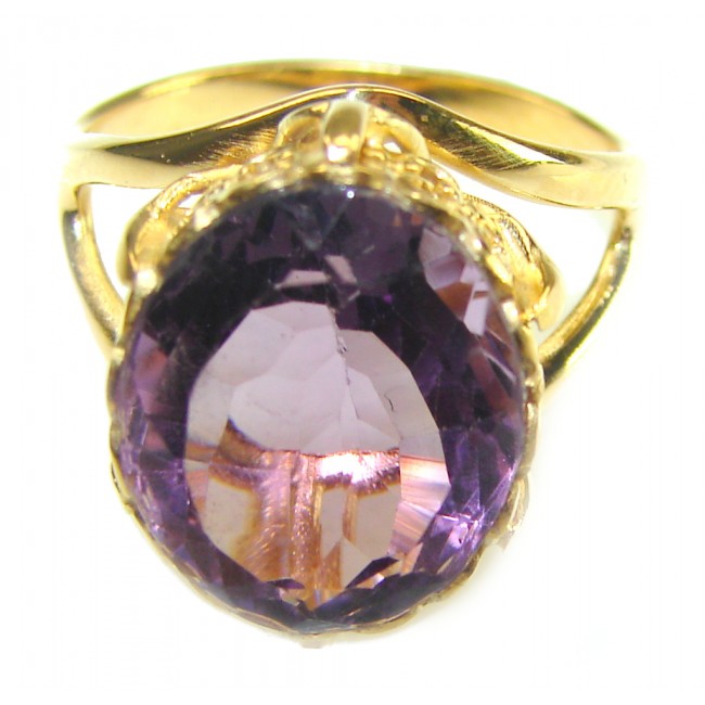 7.2 carat Amethyst 14K Gold over .925 Sterling Silver Handcrafted Ring size 7 1/2 - Close-up of a 7.2 carat amethyst ring in gold over sterling silver.