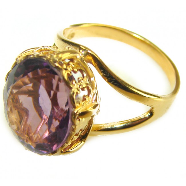 7.2 carat Amethyst 14K Gold over .925 Sterling Silver Handcrafted Ring size 7 1/2 - Side view of amethyst ring, 14K gold over sterling silver