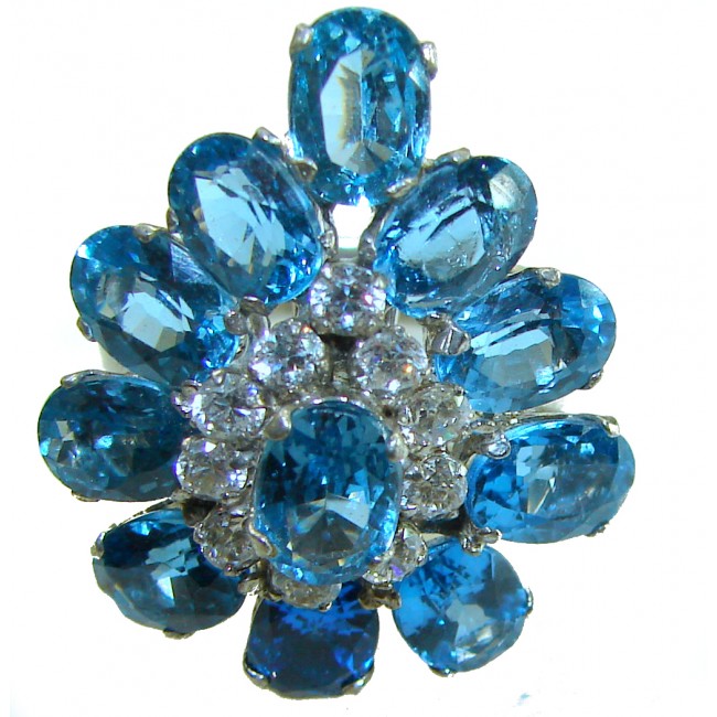Ocean 11.5 carat London Blue Topaz .925 Sterling Silver Perfectly handcrafted Ring s. 7 1/4 - photo 2