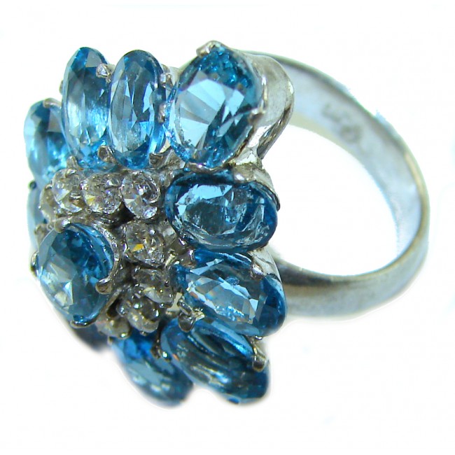 Ocean 11.5 carat London Blue Topaz .925 Sterling Silver Perfectly handcrafted Ring s. 7 1/4 - photo 1