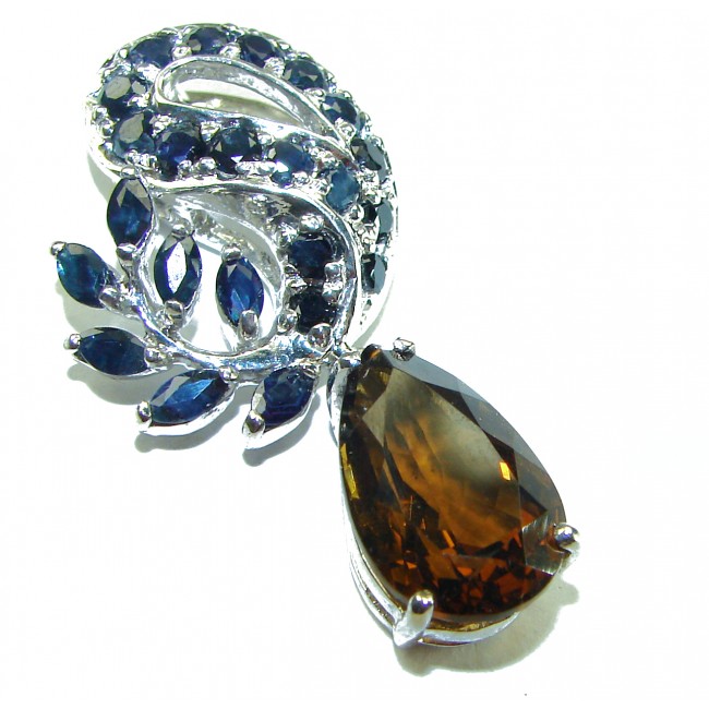 Celestial peace Authentic 9.5 carat Smoky Topaz Sapphire .925 Sterling Silver handmade Statement Pendant - photo 3