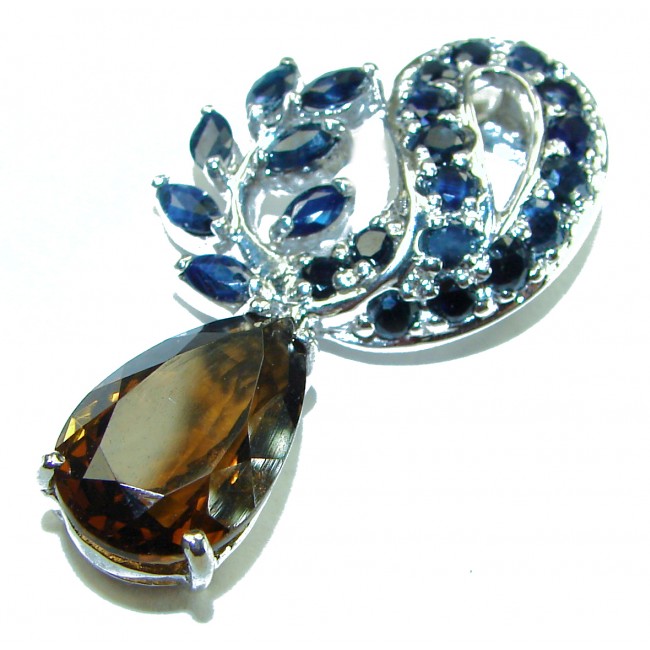 Celestial peace Authentic 9.5 carat Smoky Topaz Sapphire .925 Sterling Silver handmade Statement Pendant - photo 2