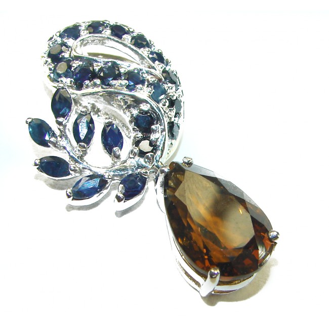 Celestial peace Authentic 9.5 carat Smoky Topaz Sapphire .925 Sterling Silver handmade Statement Pendant - photo 1