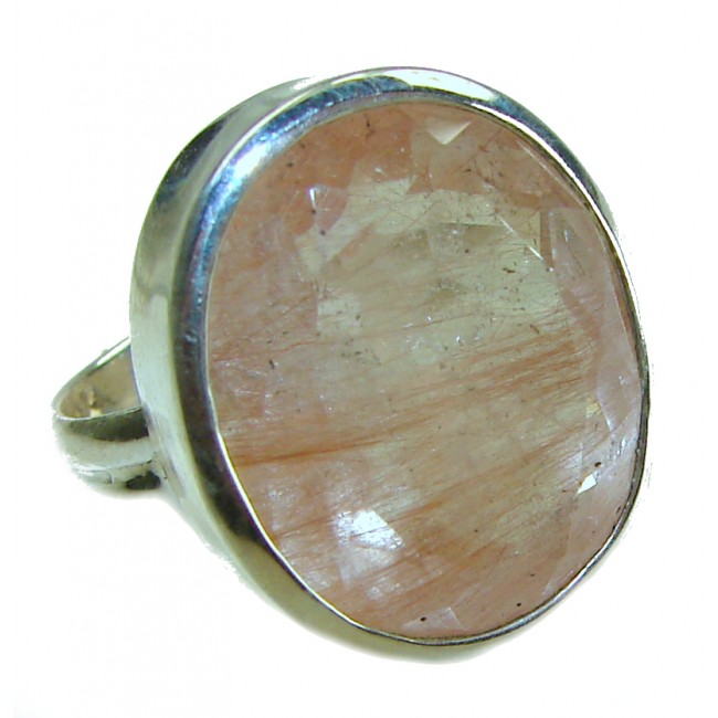Vintage Design 15.2 carat Golden Rutilated Quartz .925 Sterling Silver handcrafted Ring Size 7 1/4 - Golden Rutilated Quartz ring, stone close-up, side view