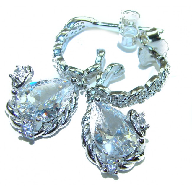 Luxurious 12.5 carat White Sapphire .925 Sterling Silver earrings - photo 2
