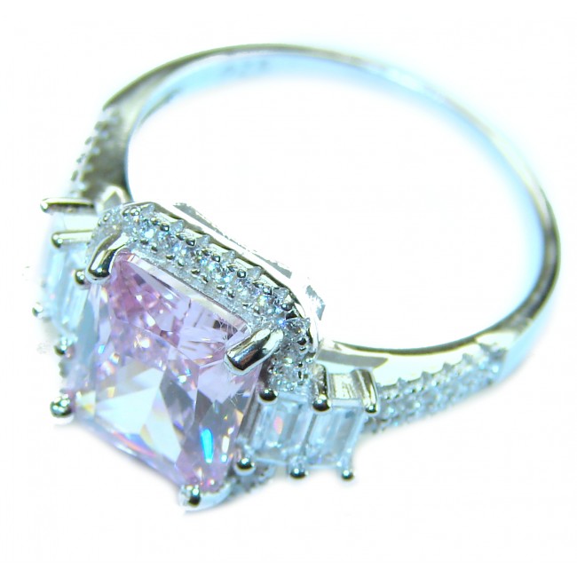 Real Beauty 5.2 carat emerald cut Pink Sapphire .925 Silver handcrafted Cocktail Ring s. 8 1/4 - Side view of Real Beauty pink sapphire ring with emerald cut stone