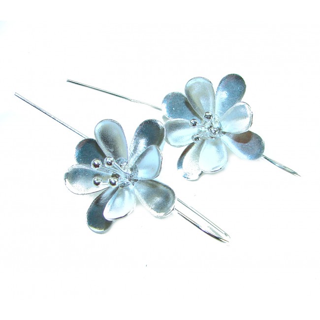 Silver Flowers Italy made .925 Sterling Silver Earrings - photo 1