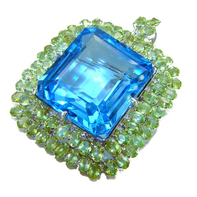Pacifica- Vintage Design 38.5 carat Swiss Blue Topaz .925 Sterling Silver handcrafted Pendant & Brooch - photo 4