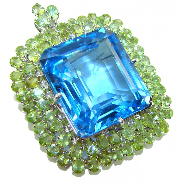 Pacifica- Vintage Design 38.5 carat Swiss Blue Topaz .925 Sterling Silver handcrafted Pendant & Brooch - photo 2