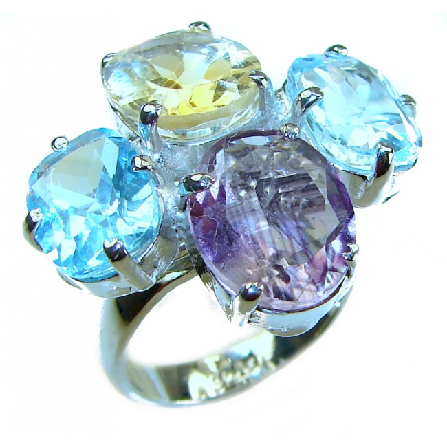 Serenity - Authentic 17.5 carat Multigem .925 Sterling Silver handcrafted Cocktail Ring s. 8 - photo 3