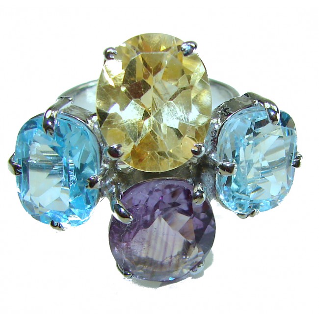 Serenity - Authentic 17.5 carat Multigem .925 Sterling Silver handcrafted Cocktail Ring s. 8 - photo 2