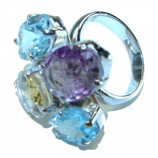 Serenity - Authentic 17.5 carat Multigem .925 Sterling Silver handcrafted Cocktail Ring s. 8 - photo 1