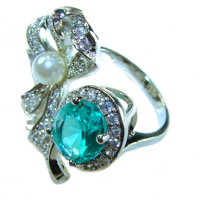 Eau Pure 3.5 carat Paraiba Tourmaline .925 Sterling Silver Handcrafted Ring size 6 1/4