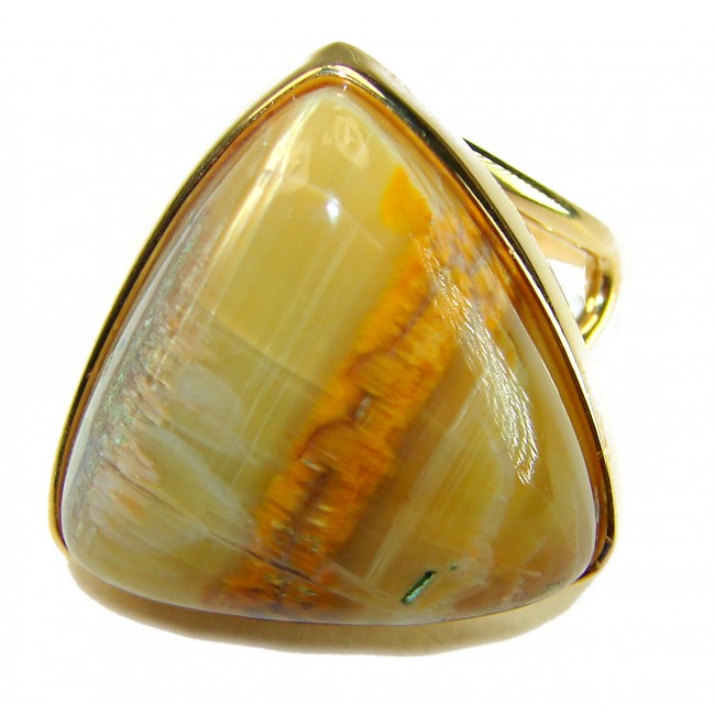 Oramge Aura best quality 22.4 carat Mexican Opal 18K Gold over .925 Sterling Silver handmade ring 11 1/2