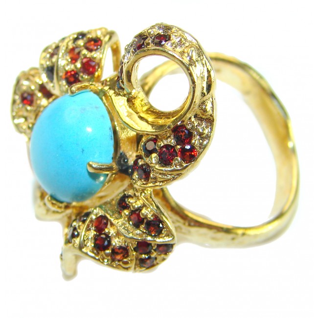 Alexandria Solid 4.2 carat Sleeping Beauty Turquoise 14K Gold over .925 Sterling Silver Ring size 8