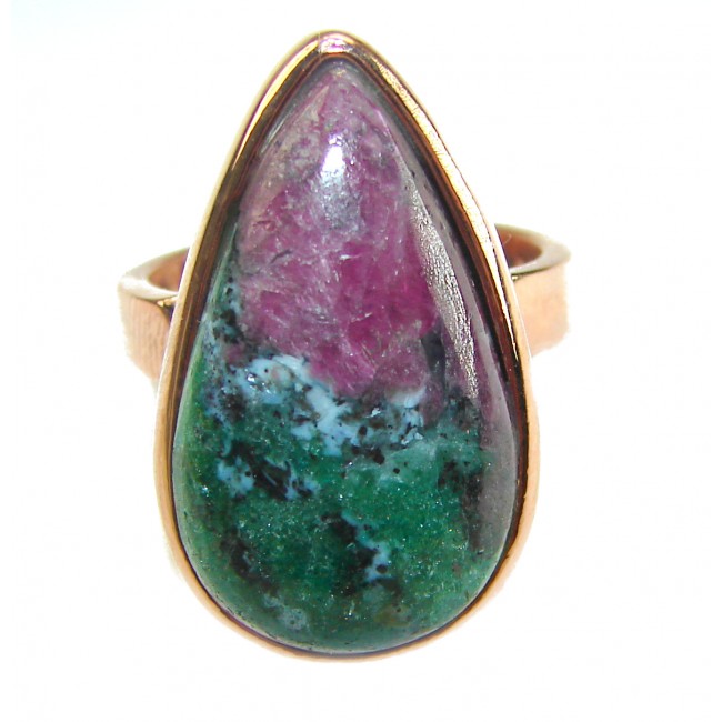 Authentic Ruby in Zoisite 18k Gold over .925 Sterling Silver handmade Cocktail Ring s. 6 adjustable