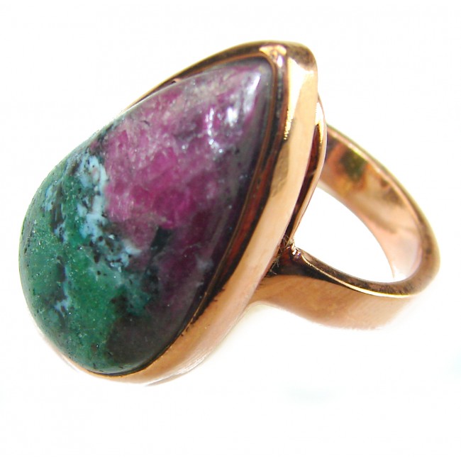Authentic Ruby in Zoisite 18k Gold over .925 Sterling Silver handmade Cocktail Ring s. 6 adjustable