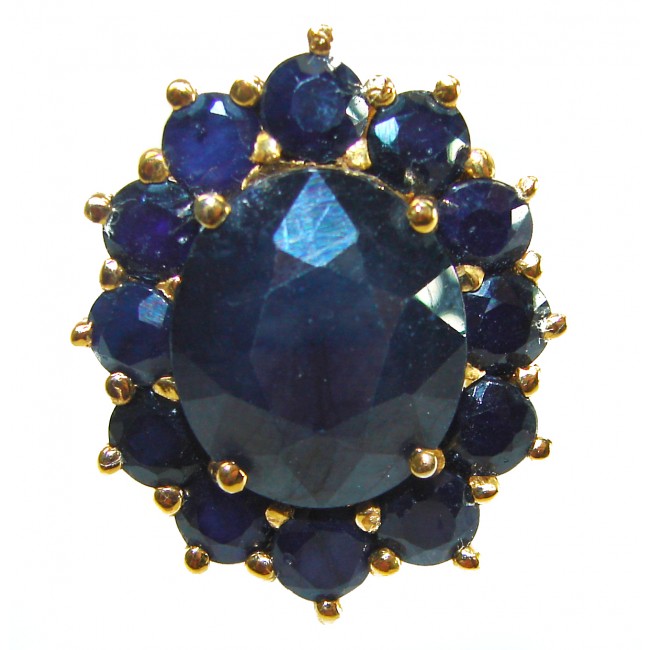 Authentic 18.8 carat Sapphire 14K Gold over .925 Sterling Silver handcrafted Ring size 7 3/4 - Close-up of sapphire ring set in 14K gold over sterling silver