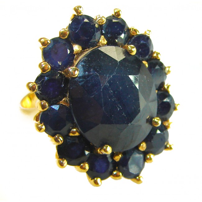 Authentic 18.8 carat Sapphire 14K Gold over .925 Sterling Silver handcrafted Ring size 7 3/4 - Close-up of sapphire ring with 14K gold over sterling silver setting