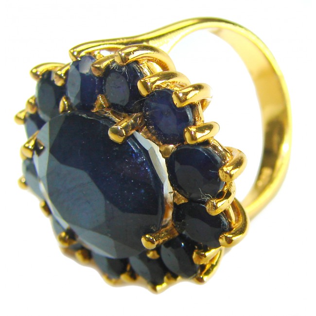 Authentic 18.8 carat Sapphire 14K Gold over .925 Sterling Silver handcrafted Ring size 7 3/4 - Close-up of sapphire ring in 14K gold over sterling silver.