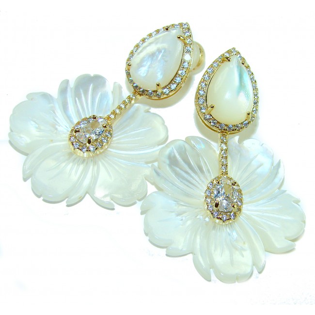 Sublime Blister Pearl White Sapphire 14K Gold over .925 Sterling Silver handcrafted Earrings - photo 3