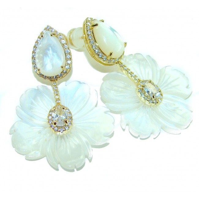 Sublime Blister Pearl White Sapphire 14K Gold over .925 Sterling Silver handcrafted Earrings - photo 2