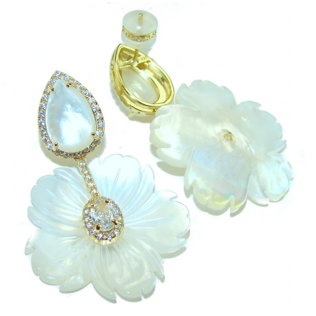 Sublime Blister Pearl White Sapphire 14K Gold over .925 Sterling Silver handcrafted Earrings - photo 1