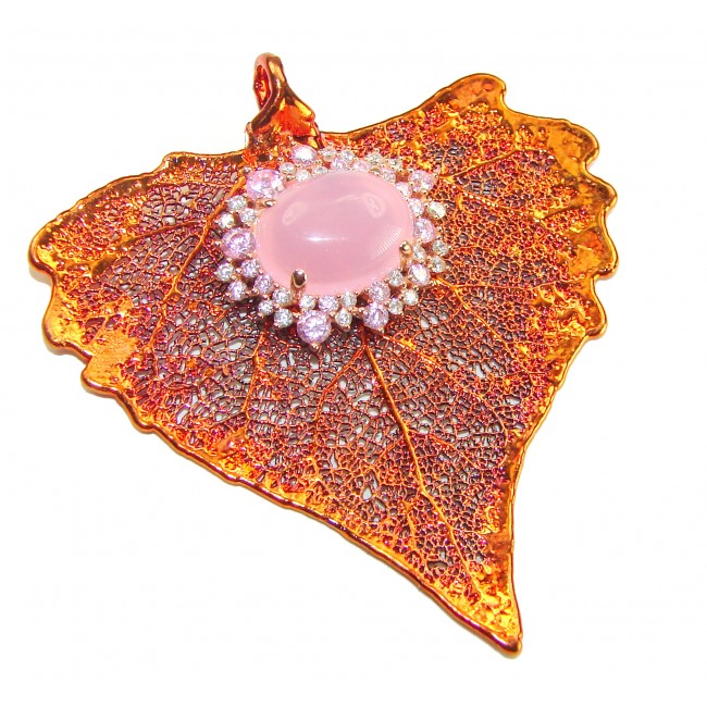 Rain Drop REAL Leaf dipped in copper Boulder Opal & .925 Sterling Silver Pendant