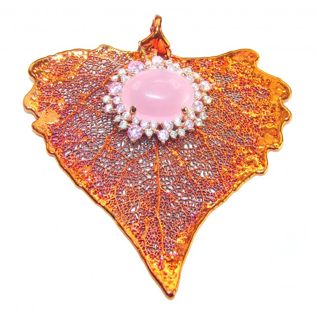 Rain Drop REAL Leaf dipped in copper Boulder Opal & .925 Sterling Silver Pendant