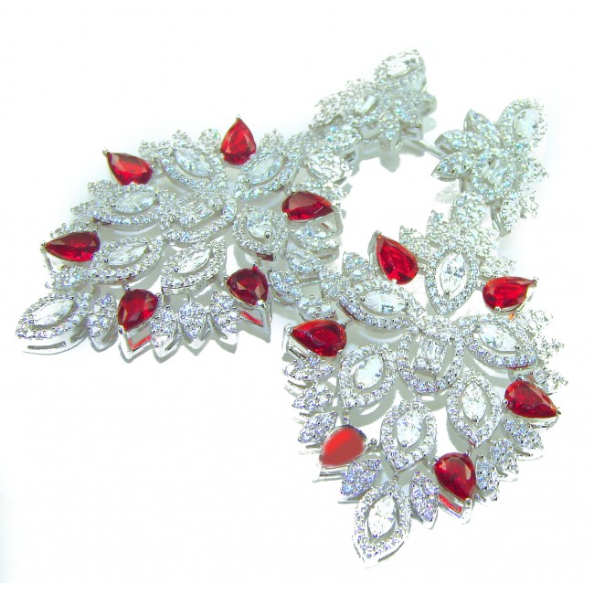 Luxurious - "Affair of the Diamond" - marquise cut 48.9 carat White Topaz Ruby .925 Sterling Silver handcrafted Statement earrings