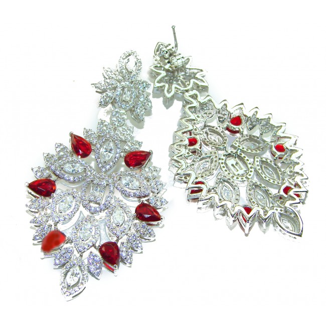 Luxurious - "Affair of the Diamond" - marquise cut 48.9 carat White Topaz Ruby .925 Sterling Silver handcrafted Statement earrings