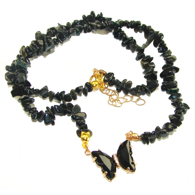 Green Butterfly authentic Onyx 14k Gold over .925 Sterling Silver handcrafted necklace