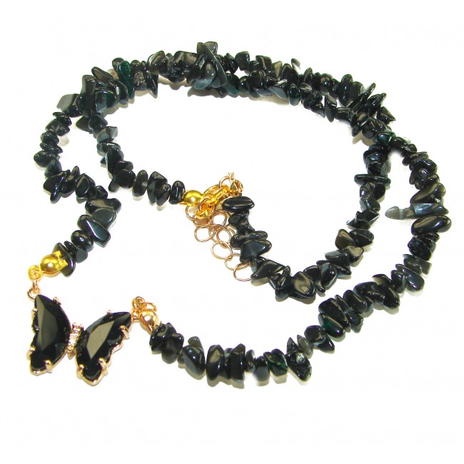 Green Butterfly authentic Onyx 14k Gold over .925 Sterling Silver handcrafted necklace