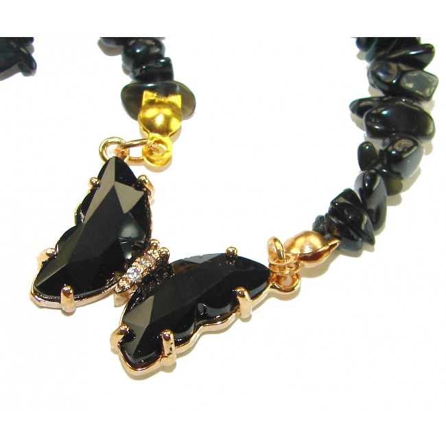 Green Butterfly authentic Onyx 14k Gold over .925 Sterling Silver handcrafted necklace