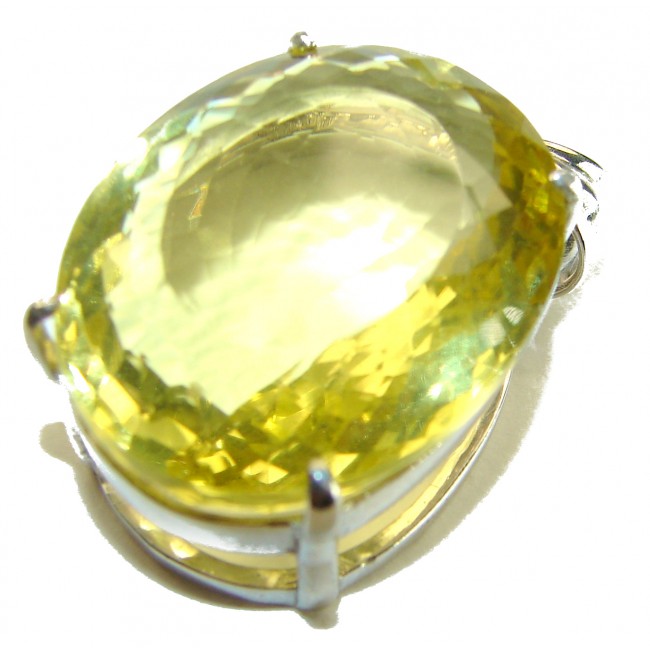 Perfection Oval cut 37.3 carat Lemon Quartz .925 Sterling Silver handcrafted LARGE pendant