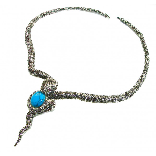 HUGE 84.5 grams Snake design genuine Turquoise .925 Sterling Silver handcrafted Necklace