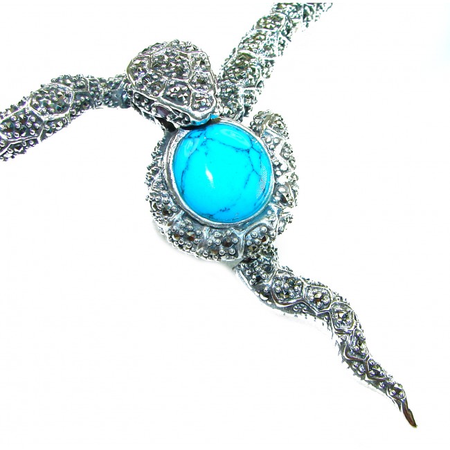 HUGE 84.5 grams Snake design genuine Turquoise .925 Sterling Silver handcrafted Necklace