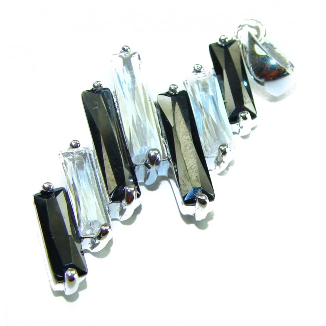 Precious White Black Topaz .925 Sterling Silver Necklace