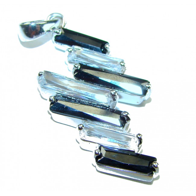 Precious White Black Topaz .925 Sterling Silver Necklace