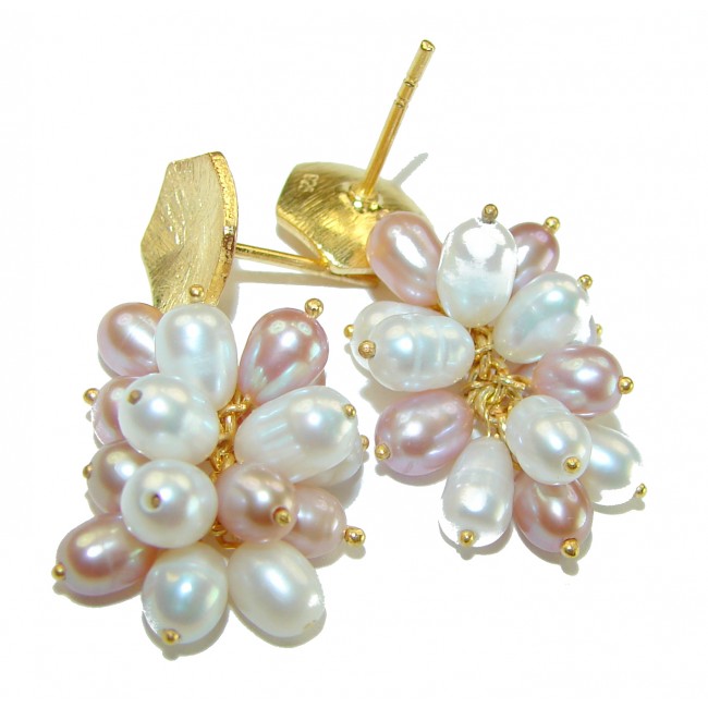 Natural White Mother of Pearl 14K Gold over .925 Sterling Silver handcrafted earrings - photo 1