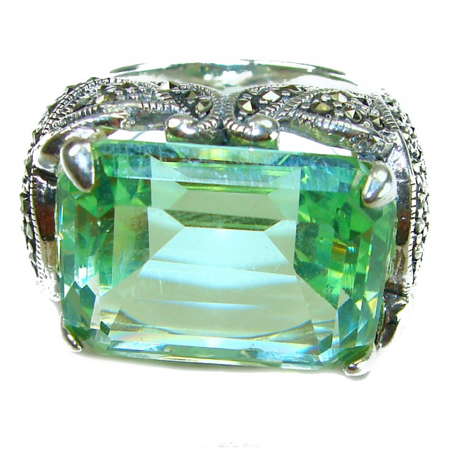 Rare Finding! Natural 28.4 carat Apatite Marcasite .925 Sterling Silver handmade Large Statement Ring size 8