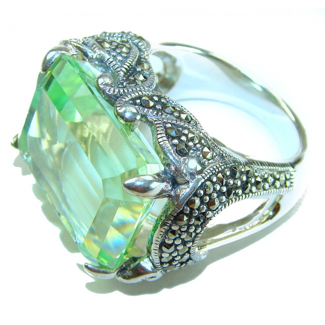 Rare Finding! Natural 28.4 carat Apatite Marcasite .925 Sterling Silver handmade Large Statement Ring size 8