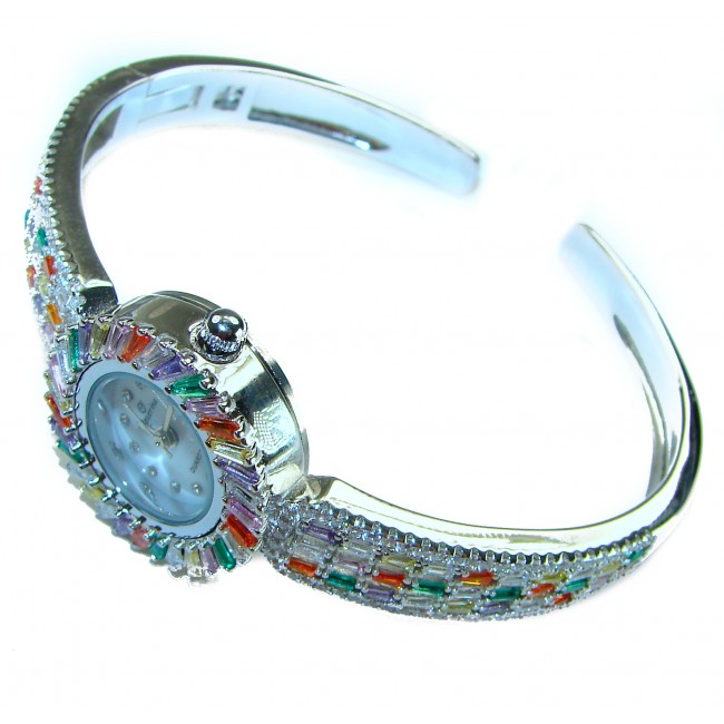 Precious Authentic 33.2 carat multicolor Sapphire .925 Sterling Silver handmade Bracelet Watch