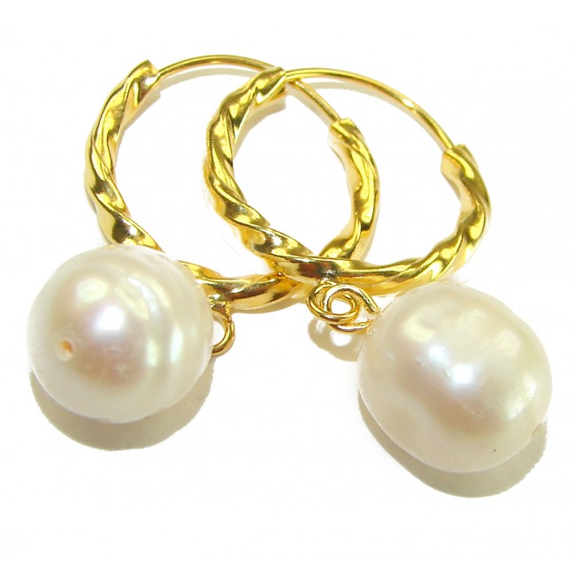 Genuine Pearl 14K Gold over .925 Sterling Silver handcrafted Statement Earrings