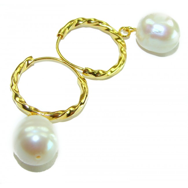 Genuine Pearl 14K Gold over .925 Sterling Silver handcrafted Statement Earrings