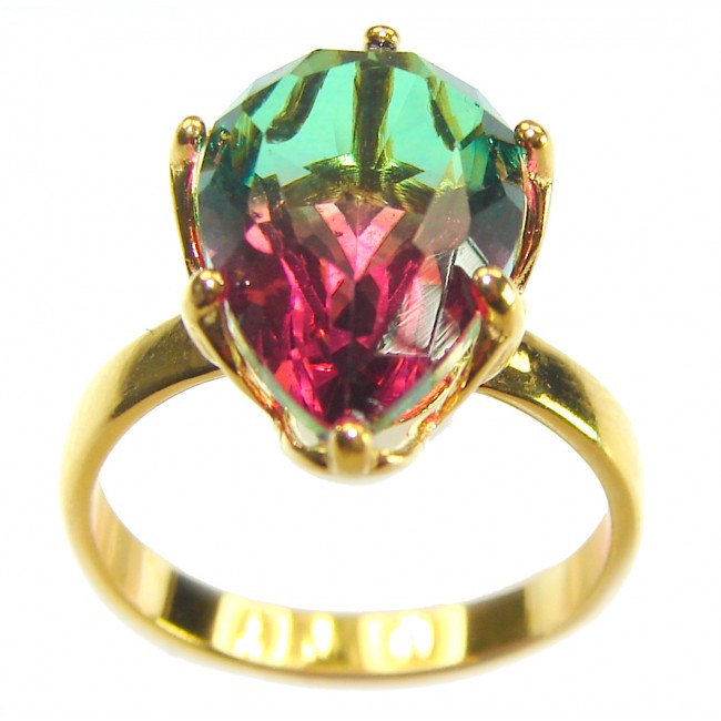 5.9 carat pear cut Brazilian Tourmaline 14K Gold over .925 Sterling Silver Perfectly handcrafted Ring s. 7