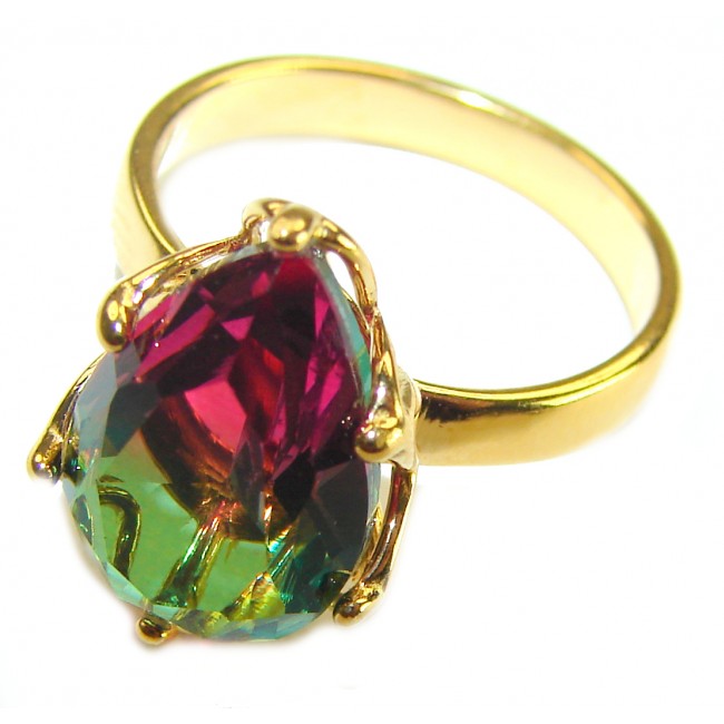 5.9 carat pear cut Brazilian Tourmaline 14K Gold over .925 Sterling Silver Perfectly handcrafted Ring s. 7