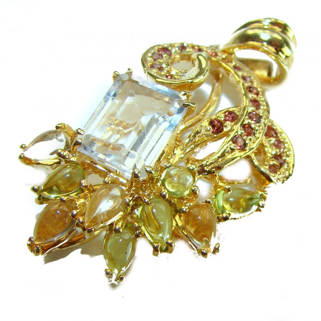Genuine 6.2 carat Fire Topaz 14K Gold over .925 Sterling Silver handcrafted pendant
